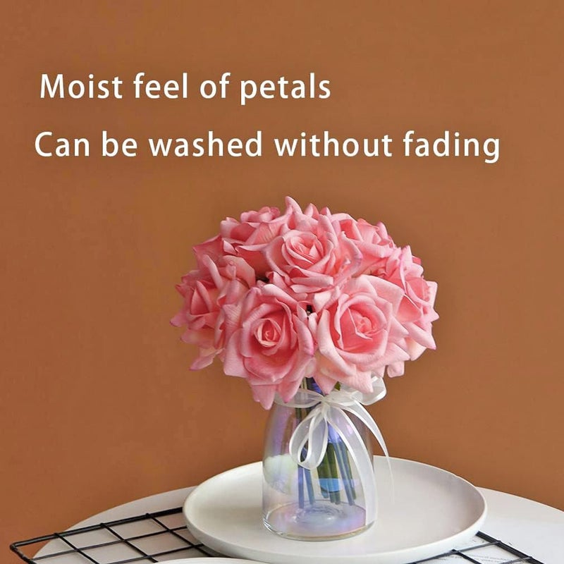 DUYONE Artificial Roses Single Stem 10pcs Fake Silk Flower Arrangement Bouquet Real Touch for Home Party Wedding Decoration(Deep Pink) - Image 2